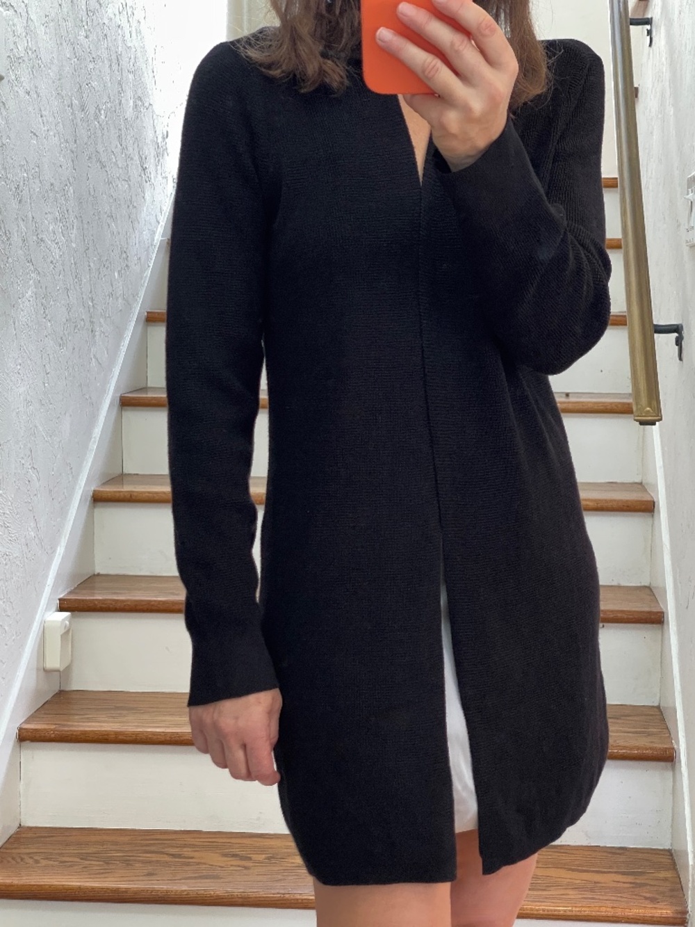 Cyrus black waffle knit long open cardigan women S